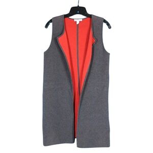 BELFORD Open Front 100% PIMA COTTON Gray/Rust REVERSIBLE Vest/Topper Sz XS